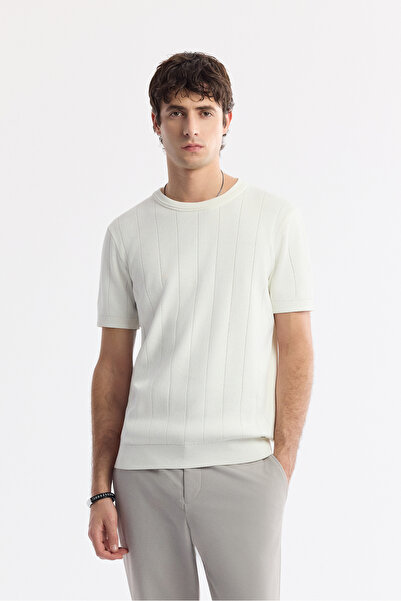 Avva Men's Ecru Crew Neck Knitwear Regular Fit T-Shirt A51Y5023
