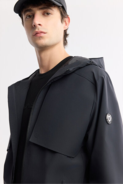Avva Men's Black Hooded Water Repellent Windproof Seasonal Comfort Fit Coat A51Y6053