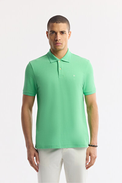 Avva Men's Neon Green Non-Curling Polo Neck 100% Cotton Basic Regular Fit T-Shirt B001032