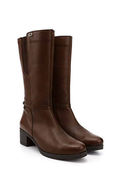 GÖNDERİ(R) BARNA ANTIK Gön valódi bőr kerek orrú gumitalp Sarkú női napi csizma GN514