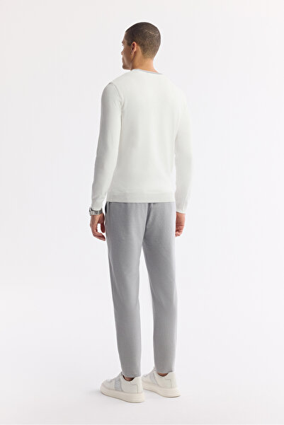 Avva Men's Ecru Crew Neck Textured Rayon Knitwear Regular Fit Sweater A51Y5156