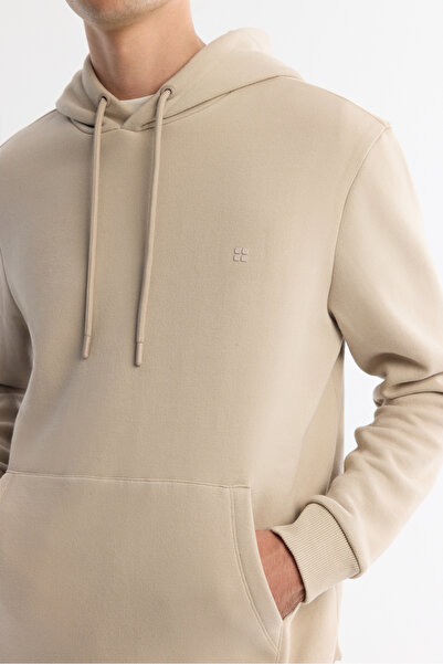 Avva Men's Stone Hooded 3 Thread Ribbed Regular Fit Sweatshirt B001103