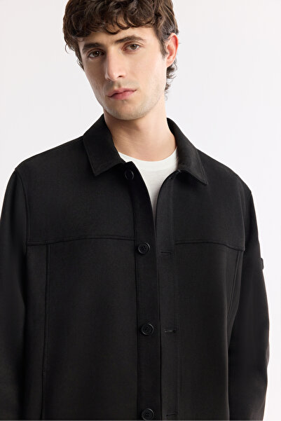 Avva Jachetă cămașă pentru bărbați, neagră, cu guler clasic, căptușită, cu croială normală A51Y6002