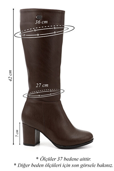 GÖNDERİ(R) Γυναικείες/Κοριτσίστικες μπότες με χοντρό τακούνι με φερμουάρ σε καφέ χρώμα