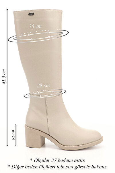 GÖNDERİ(R) Women/Girls Beige Zippered Thick Heeled Genuine Leather Boots