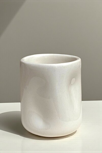 YUUGI CERAMIC Beyaz Amorf Soğuk Kahve Kupası | El Yapımı Seramik Iced Coffee Mug – 300 ml