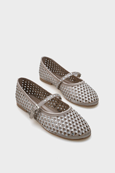 Capone Outfitters Aleda Stone Mesh Banded Round Toe Women's Ballerinas