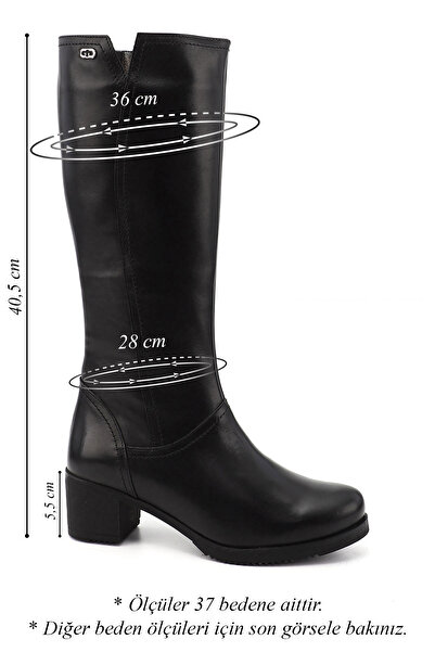 GÖNDERİ(R) Dámské černé kozačky z pravé kůže na silném podpatku na zip