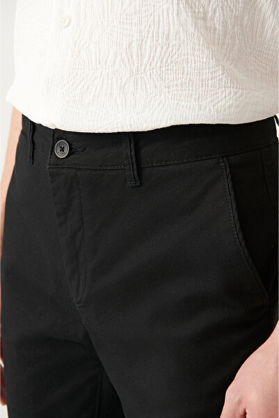 Avva Ανδρικό μαύρο ελαστικό παντελόνι Chino Canvas B 003002