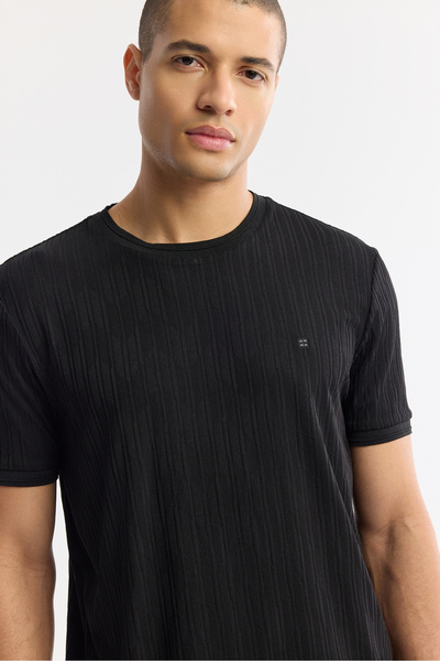 Avva Ανδρικό μπλουζάκι με λαιμόκοψη με ζακάρ ελαστάνη κανονική εφαρμογή A51Y1035