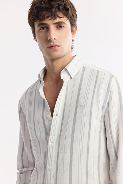 Avva Чоловіча сіра сорочка з британським коміром, гофрована, у смужку, прямий крій A51Y2094