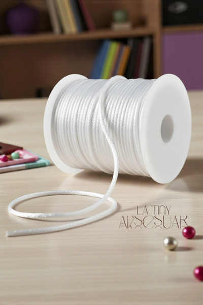 LA TINY AKSESUAR Beyaz 5 Metre Floş Ip Naylon Saten, Dostluk- Sanş Bileklikleri, Kolye Takı Yapımı -Beyaz