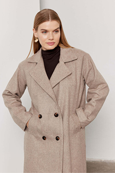 SevdeUgur Women's Long Oversized Coat Lined Cold Coffee Mocha / Sevde Ugur