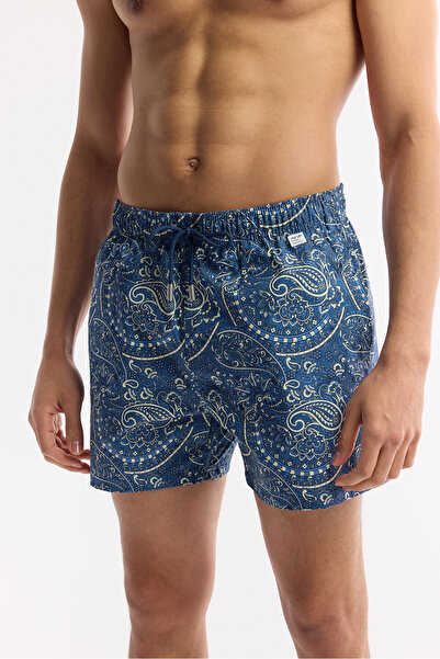 Avva Erkek İndigo Hızlı Kuruyan Baskılı Çantalı Relaxed Fit Relaxed Fit Deniz Şortu A51Y3810