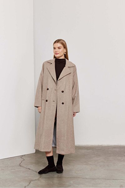 SevdeUgur Women's Long Oversized Coat Lined Cold Coffee Mocha / Sevde Ugur