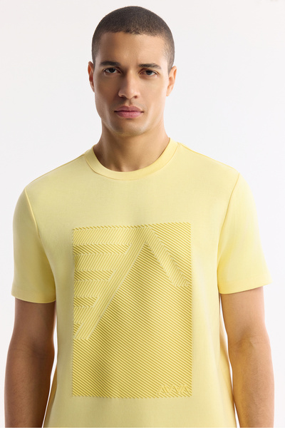 Avva Men's Yellow Crew Neck Printed Bi-Stretch Interlock Regular Fit T-Shirt A51Y1072
