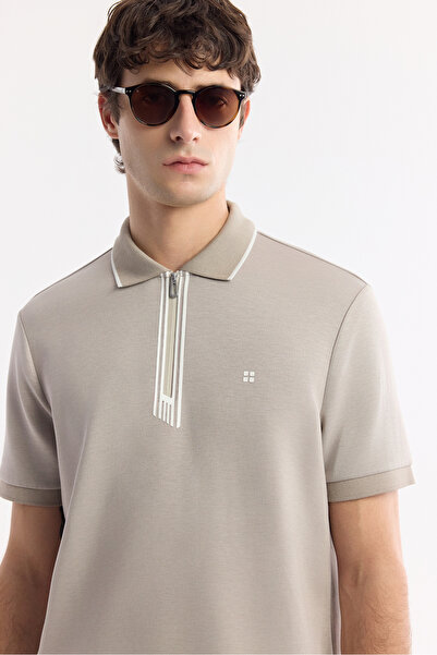 Avva Men's Gray Polo Neck Bi-Stretch Printed Interlock Regular Fit T-Shirt A51Y1007