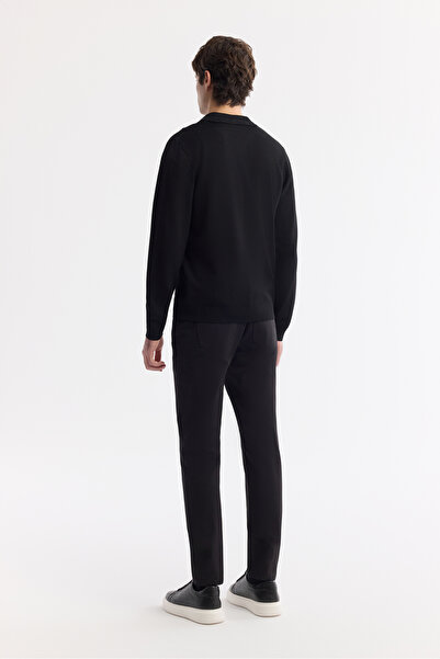 Avva Men's Black Polo Neck Buttoned Rayon Knitwear Regular Fit Cardigan A51Y5008