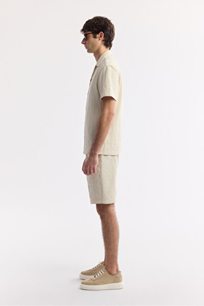 Avva Мъжка бежова риза с яка Apaj, 100% памук, къс ръкав, удобна кройка A51Y2047