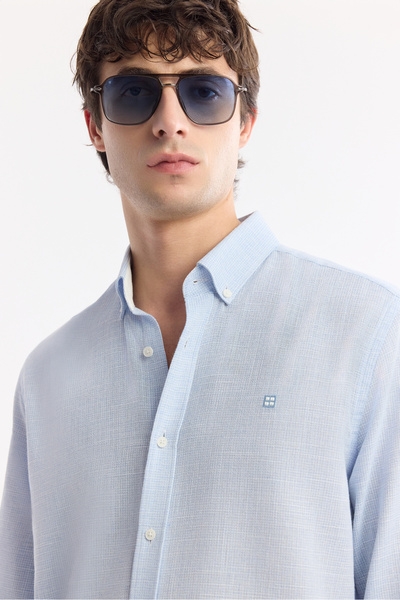 Avva Ανδρικό πουκάμισο με γιακά με κουμπιά, εύκολο στο σιδέρωμα, βαμβακερό πουκάμισο κανονικής εφαρμογής A51Y2130