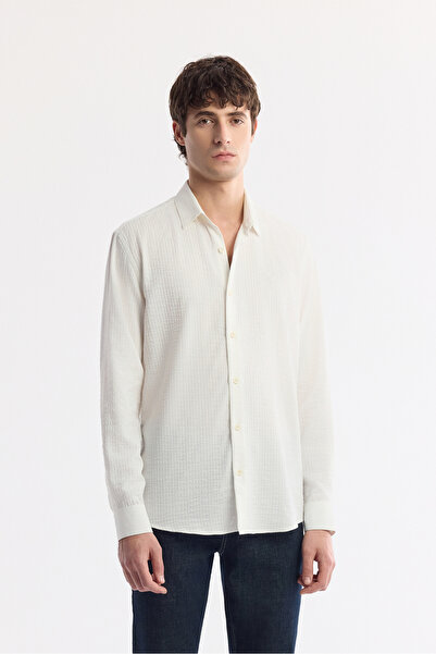 Avva Men's White Bottom Britli Collar Gofreli Regular Fit Shirt A51Y2136