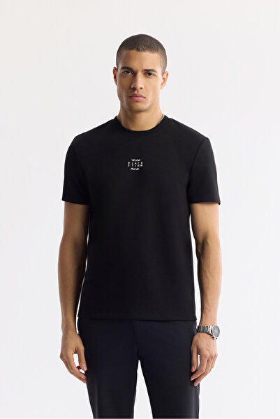 Avva Ανδρικό μπλουζάκι με στάμπα με λαιμόκοψη με δύο ελαστικότητες και κανονική εφαρμογή A51Y1162