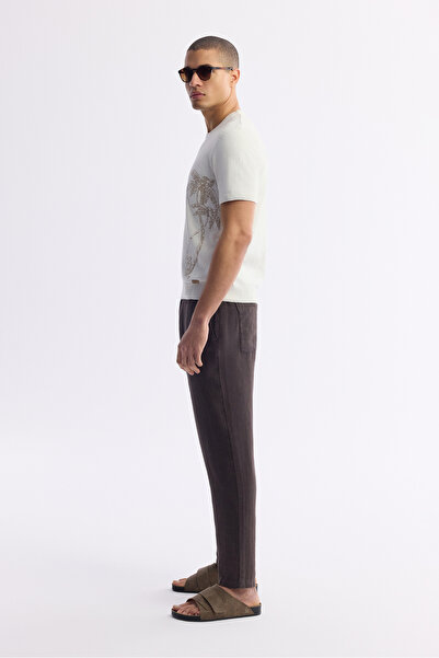 Avva Ανδρικό μπλουζάκι από βαμβακερό πλεκτό με λαιμόκοψη εκρού, κανονική εφαρμογή A51Y5012