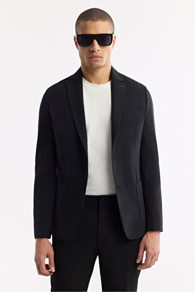 Avva Men's Black Mono Collar Lightweight Soft Touch Blazer Comfort Slim Fit Jacket A51Y4017