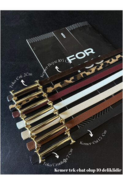 Fiori 7-Piece Gold Long Buckle Thin Belt, Trouser Belt, Shirt Belt, Coat Belt, Dress Belt