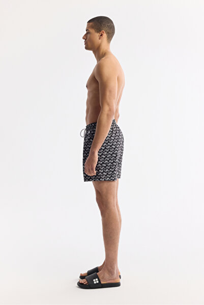 Avva Erkek Siyah Hızlı Kuruyan Baskılı Çantalı Relaxed Fit Relaxed Fit Deniz Şortu A51Y3828