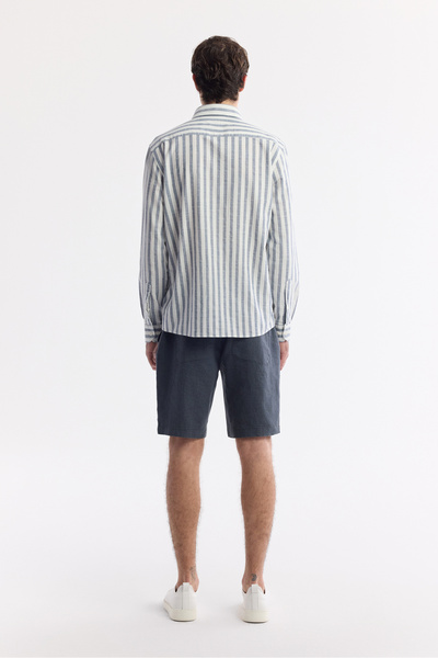 Avva Чоловіча сорочка з синім коміром на ґудзиках, у смужку, 100% бавовна, комфортний крій A51Y2167