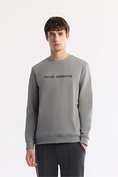Avva Men's Gray Crew Neck Printed Bi-Stretch Interlock Regular Fit Sweatshirt A51Y1208