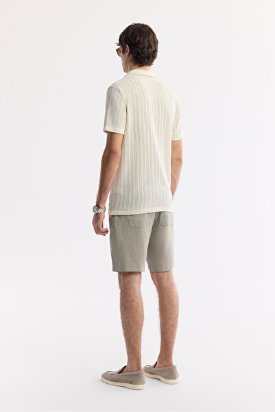 Avva Erkek Ekru Apaj Yaka Jakarlı Keten Karışımlı Kısa Kol Regular Fit Gömlek A51Y2207