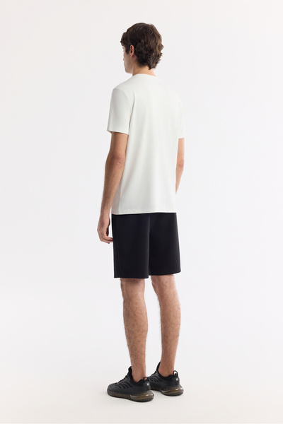 Avva Tricou alb pentru bărbați, cu decolteu rotund, imprimat, din raion, cu atingere moale, cu croială normală A51Y1031