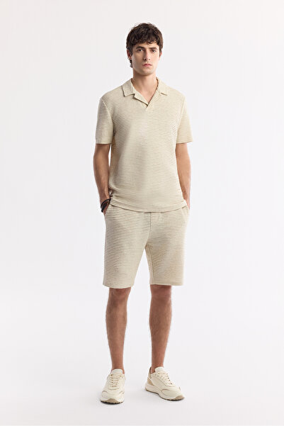 Avva Erkek Bej Beli Lastikli Bağcıklı Keten Karışımlı Örme Regular Fit Şort A51Y3601