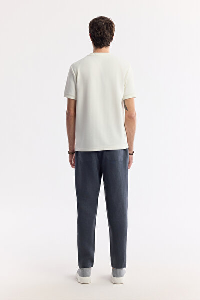 Avva Men's Ecru Crew Neck Cotton Jacquard Elastane Regular Fit T-Shirt A51Y1012