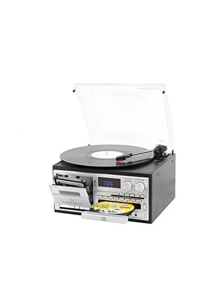 Knstar KN-110 Siyah Bluetooth Kumandalı Cdli Kaset USB Radyo 33-45-78 Plaklar Çalar Pikap