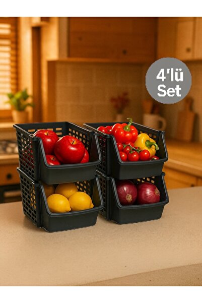 Nesto Home Set of 4 Bathroom and Kitchen Organizer Addable Multi-Purpose Multi-Purpose Shelf