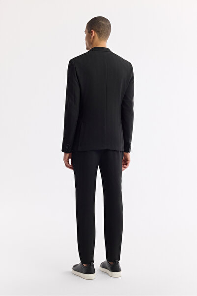 Avva Men's Black Mono Collar Bag Pocket Double Slit Unlined Seersucker Detailed Bi Stretch Jacket A51Y4011