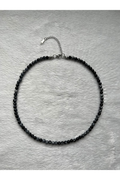 PelvedDesign Mini Yuvarlak Obsidyen Taşı Doğal Taş Kolye El Yapımı