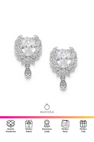 MAVEGA Premium Lüx Zirkon Taşlı Yüksek Kalite Çelik Küpe | Kararmaz Çelik, Zi...