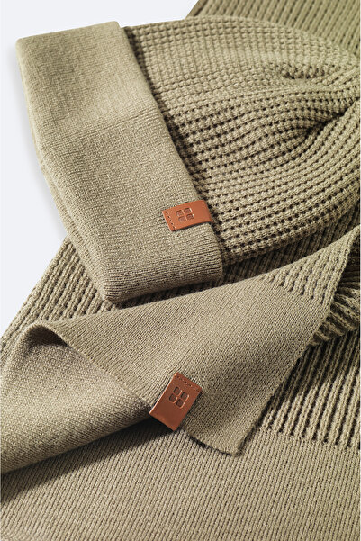 Avva Men's Mink Jacquard Knitwear Scarf Beanie Set A42Y9220