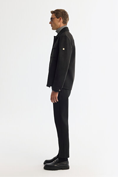 Avva Ανδρικό μαύρο κλασικό παλτό με φερμουάρ και κουμπωτό κλείσιμο στο μπροστινό μέρος, εποχιακό Comfort Fit παλτό A42Y6077