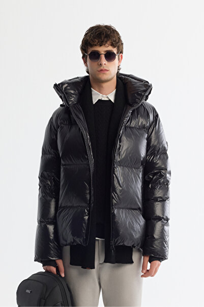 Avva Men's Black Hooded Goose down Water Repellent Windproof -20 ° C Durable Inflatable Coat A42Y6182