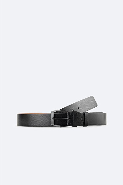 Avva Men's Black 100% Leather Textured Belt A42Y9309