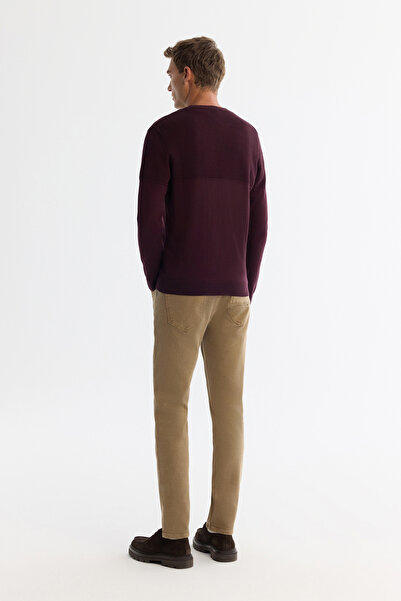 Avva Men's Burgundy Cycling Double Collar Textured Cotton Knitwear Regular Fit Sweater A42Y5190