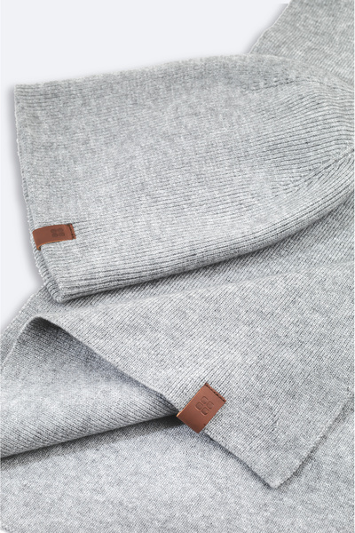 Avva Men's Gray Basic Knitwear Scarf Beanie Set A42Y9223