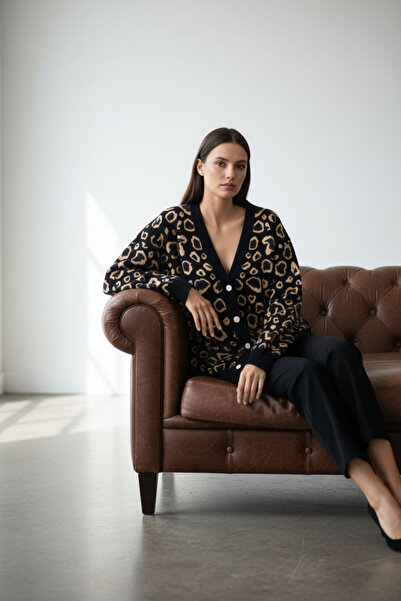 ENDAMIM Long Knit Cardigan Soft Fabric Plus Size Leopard Printed