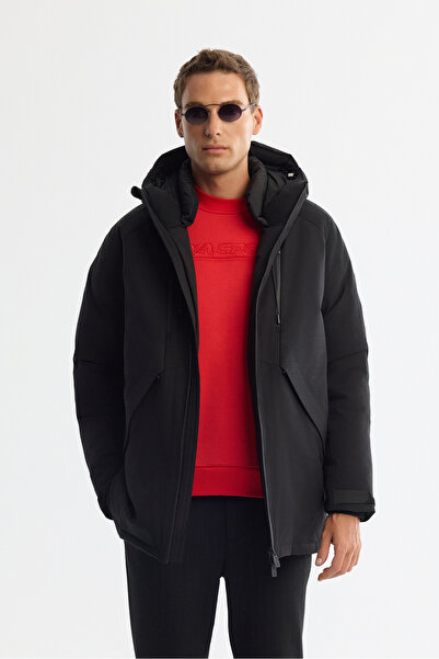 Avva Men's Black Hooded Water Repellent Windproof Goose down Comfort Fit Coat A42Y6044
