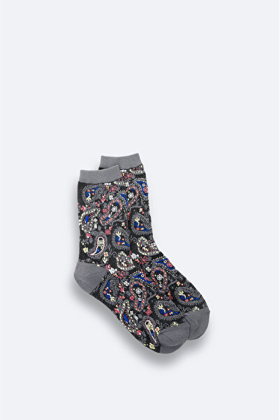 Avva Мъжки чорапи от антрацитен памук с мотиви A42Y8523